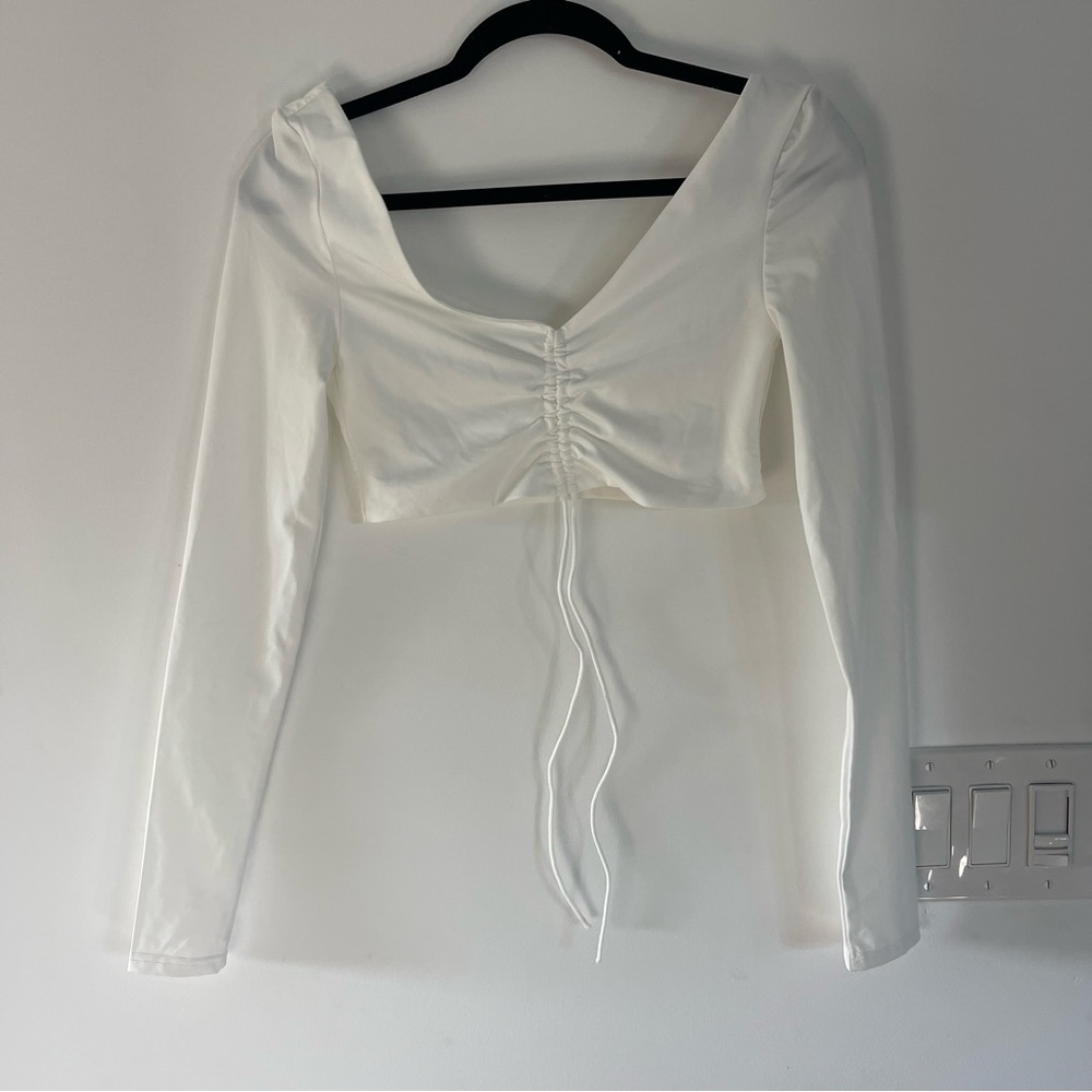 White Long Sleeve Crop Top